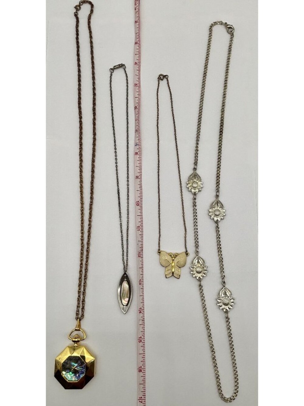 Lot of Four Silver-Tone Metal Gold-Tone Metal Necklaces w/ Gitano Watch Necklace